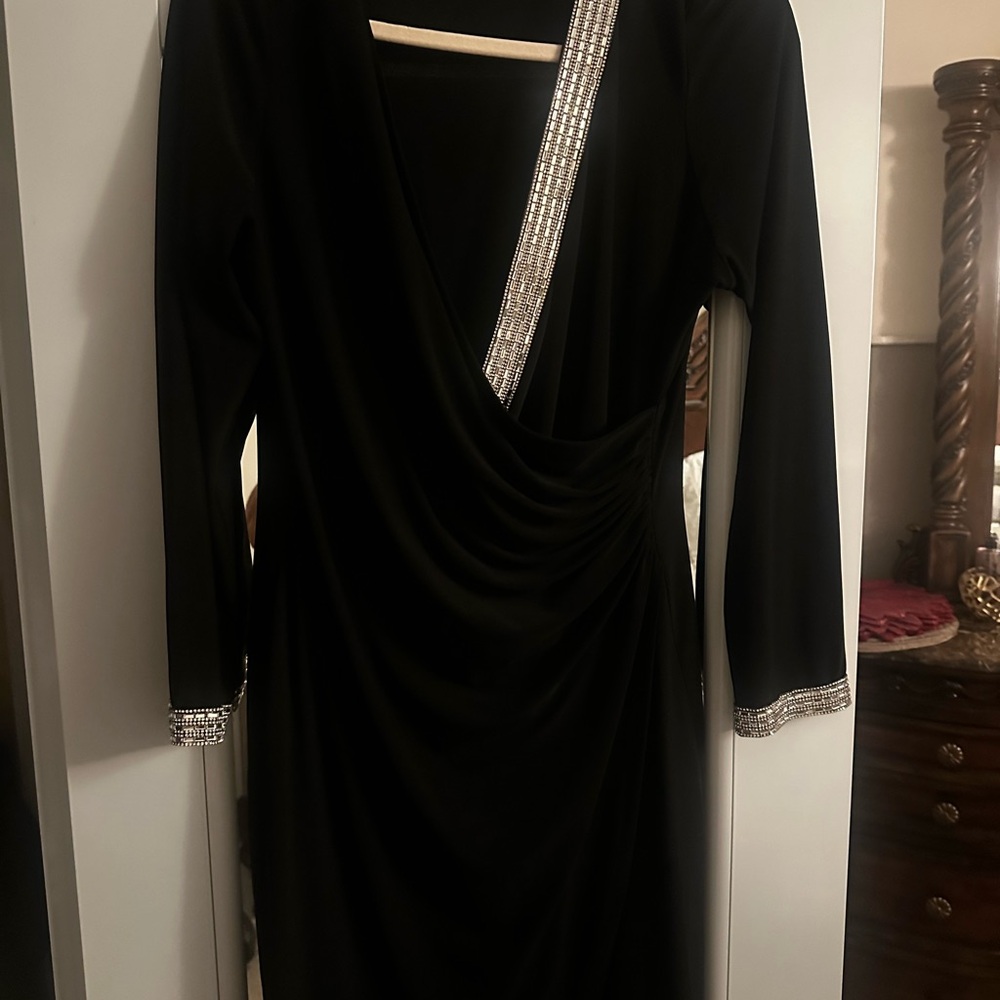 MSK Black Long Sleeve Dress with Silver Trim
